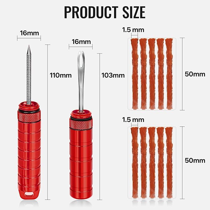 BWSHLF Tubeless Bike Tire Repair Kit for Mountain Bikes & Road Bicycles, Tubeless Tire Plug Kit with Storage Canister, Reamer, Insertion Fork, 10 Bacon Strips, Fix a Puncture or Flat, No Glue Needed