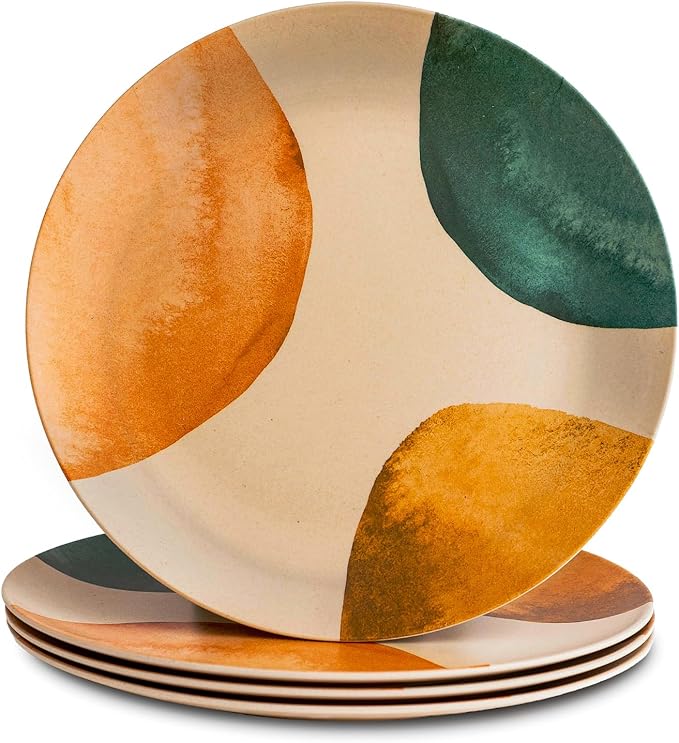 Nook Theory 4 Pack Reusable Bamboo Plates - Non-Toxic Toddler and Kids Plate, Dishwasher Safe, Not Microwavable Dinnerware (Arizona 10")