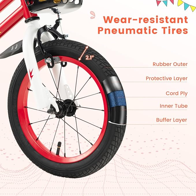 COSTWAY Kids Bike, 12 14 16 18 Inch Toddler Bike for Boys & Girls Aged 3-8 Years Old, Kids Bicycle w/Removable Training Wheels, Handbrake & Coaster Brake, Basket, Bell