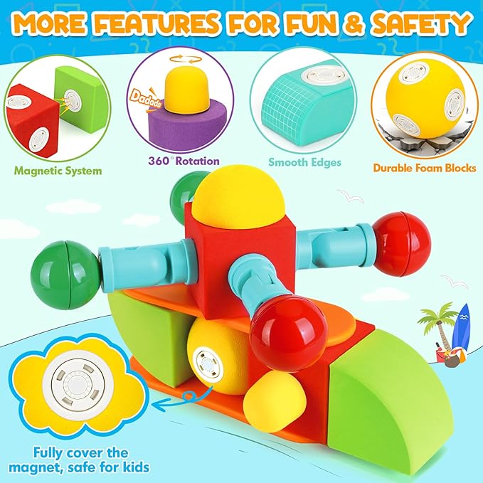 26 PCS Magnetic Foam Blocks, STEM Preschool Toys for Children, Magnetic Building Blocks for Toddlers, Kids Bath Toys and Montessori Sensory Toys, Birthday for Boys & Girls Age 3 4 5 6+