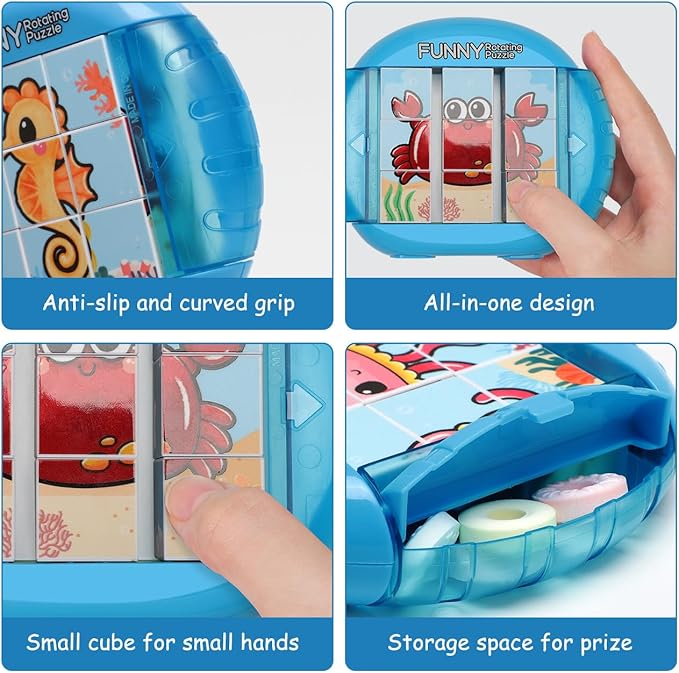Rotating Puzzle for Kids 3 4 5 6 7 8 Year Old, 4 Puzzles in 1, Toddlers Travel, Car, Airplane, Road Trip Activities, Fine Motor Skills, Fidget, Gift for Boys & Girls Ages 3+(Sea World)