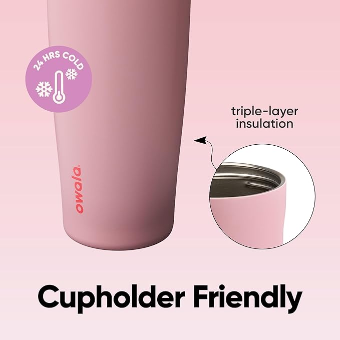 Owala FreeSip Sway Insulated Stainless Steel Water Bottle with Two-Way Spout, Built-In Straw and Bucket Handle, Made for Travel, School, and Sports, 40oz, BPA Free, Leak Proof, Pink Angel Food Cake