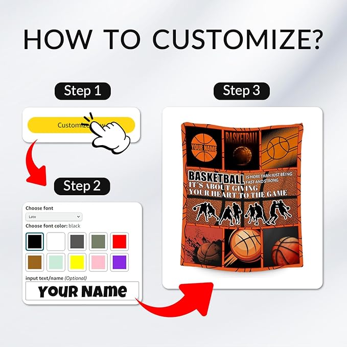 Personalized Basketball Blanket for Girls, Custom Basketball Gifts with Name for Boys, Sport Throw Blankets for Team, Kids Throws for Living Room (60x80 Inch)