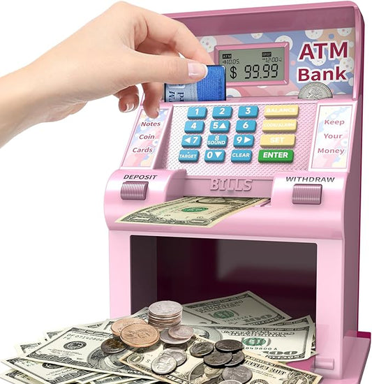 ATM Piggy Bank for Kids, Kids Bank for Real Money with Debit Card, Coin Recognition, Target Setting, Bill Feeder, Balance Calculator, Savings Machine Box, Gifts for Teen Boys Girls