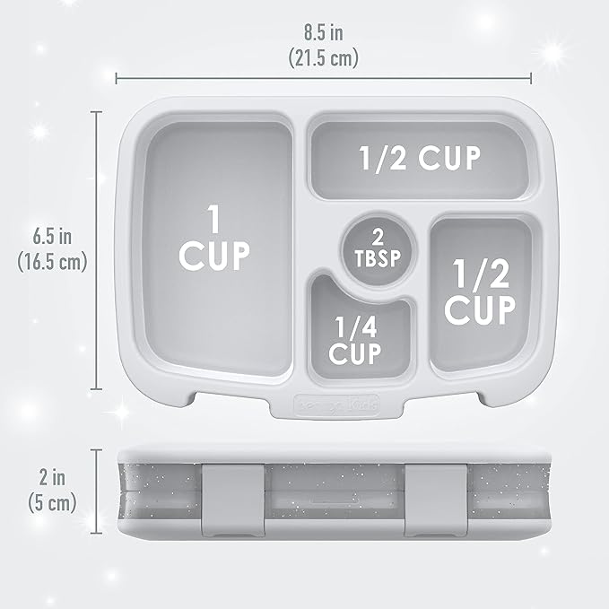 Bentgo Kids 5-Compartment Lunch Box - Glitter Design for School, Ideal for Ages 3-7, Leak-Proof, Drop-Proof, Dishwasher Safe, & Made with PFAS & BPA-Free Materials (Glitter Edition - Silver)