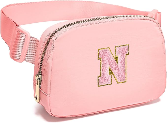 Gitus Belt Bag Fanny Pack Crossbody Bags with Initial Letter Patch Cute Stuff Birthday Gifts for Teenager Girls Trendy Preppy Stuff for Teen Girls Cool Stuff for Teens (Light Pink-N)