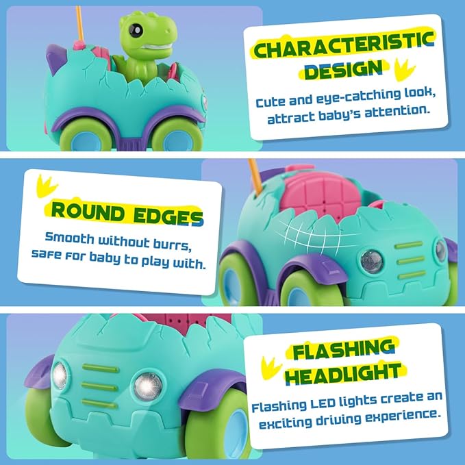 Nueplay Remote Control Car for Toddler Age 2 3 4 5, Electric RC Toys with Light & Music, Toddler Dinosaur Toys, Dino Race Vehicles, Dinosaur Figures Truck, Birthday Gift for Boys & Girls Green