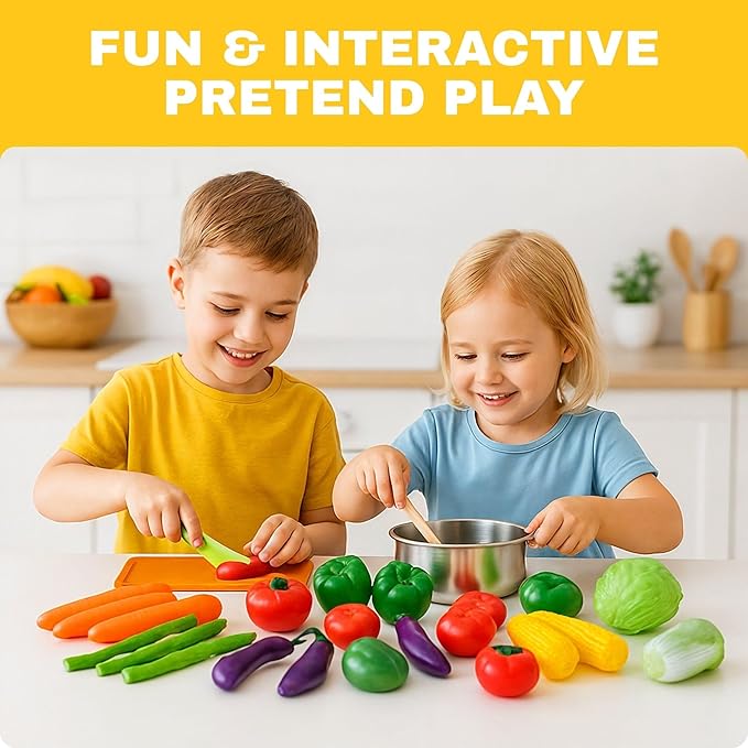20 Pieces Play Vegetables Playset - Life-Sized Toy Food for Kids Kitchen, Healthy Farmer's Market Grocery Pretend Play Plastic Toy Set for Toddlers