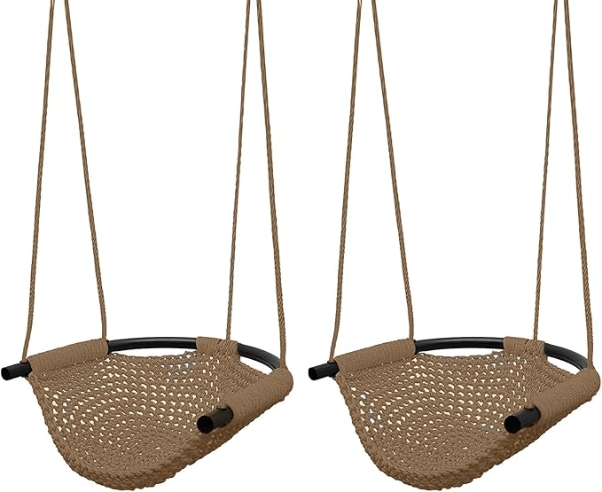 JKsmart 2 Pack Kids Swing Seat, Heavy Duty Rope Play Secure Children Swings Set, Toddler Swing Chair for Outdoor/Indoor/Playground/Home/Tree, with Snap Hooks and Straps,440 lbs Capacity, Brown