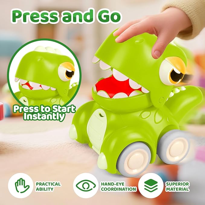 4-Pack Dinosaur Car Toys, Suitable For Toddlers Aged 1-3, Dinosaur Racers, Press And Go Dino Cars, Perfect For Babies 6-9-12-18 Months, Toys For 1-2 Year Old Boys, Birthday Gift For 1 Year Old Boy