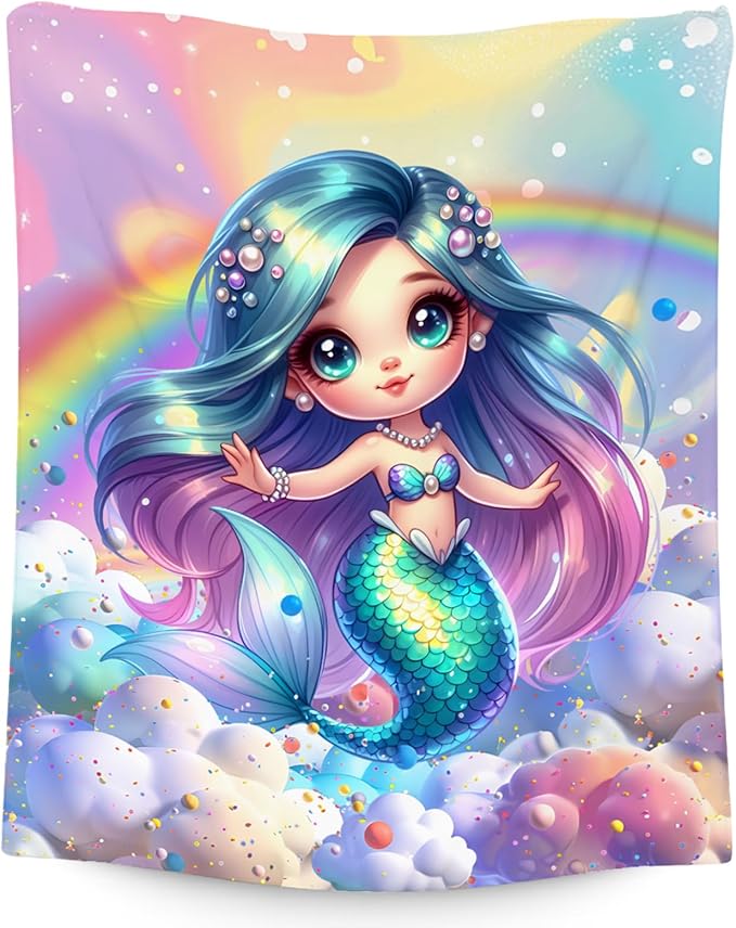 Mermaid Blanket for Girls Blankets Gifts - 40x50 Inches Cozy Flannel Throw for Kids Toddler