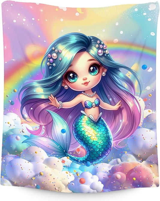 Mermaid Blanket for Girls Blankets Gifts - 50x60 Inches Cozy Flannel Throw for Kids Toddler