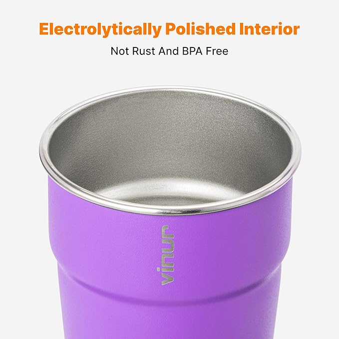 VINUR 8 oz Stainless Steel Cups 4 Pack Tumbler Stackable Metal Drinking Glasses for Travel, Camping, Outdoors (Canyon Red-Sky Blue-Purple-Navy)