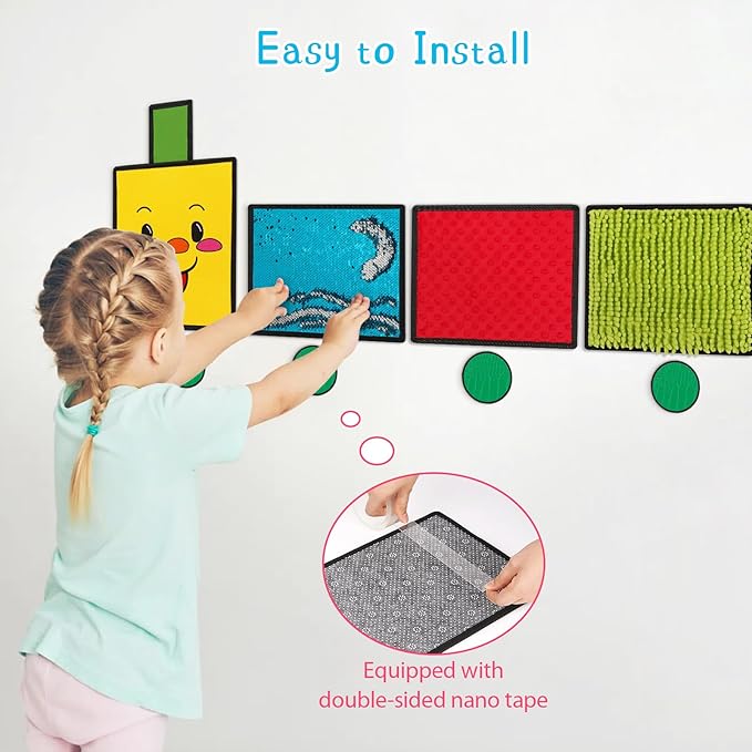 Sensory Wall Panel for Kids, Sensory Toys for Wall ＆ Floor, Sensory Mats for Autistic Children and Toddlers, Wall Busy Board Sensory Room Must Haves (Train)