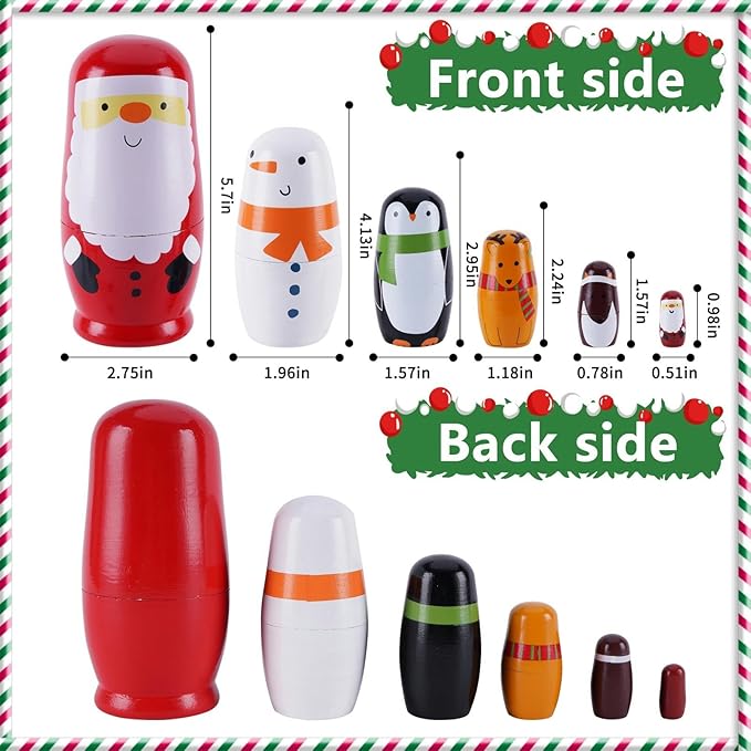 Chirstmas Russian Nesting Dolls, 2 Pack Wooden Handmade Nested Set Matryoshka Dolls, Russian Stacking Dolls Toys for Kids Toddlers Happy Chirstmas Home Decoration Gift(Santa Nutcracker)