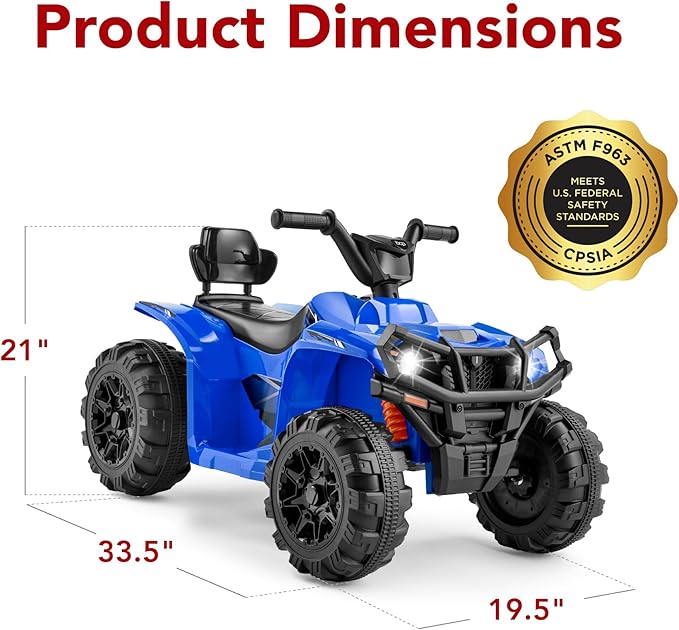 Best Choice Products 12V Kids Ride-On Electric ATV, 4-Wheeler Quad Car Toy w/Bluetooth Audio, 2.4mph Max Speed, Treaded Tires, LED Headlights, Radio - Blue