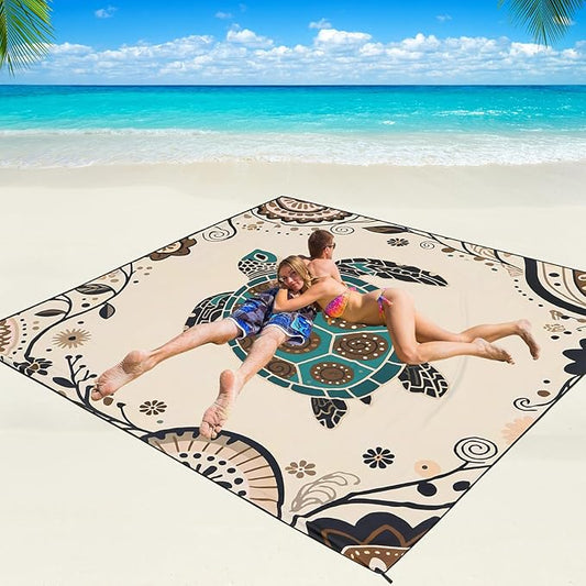 Beach Blanket Waterproof Sandproof Beach Mat 79" X 83"/10'x9'for 2-8 Adults Quick Drying Outdoor Picnic Mat Beach Accessories for Travel, Camping, Hiking