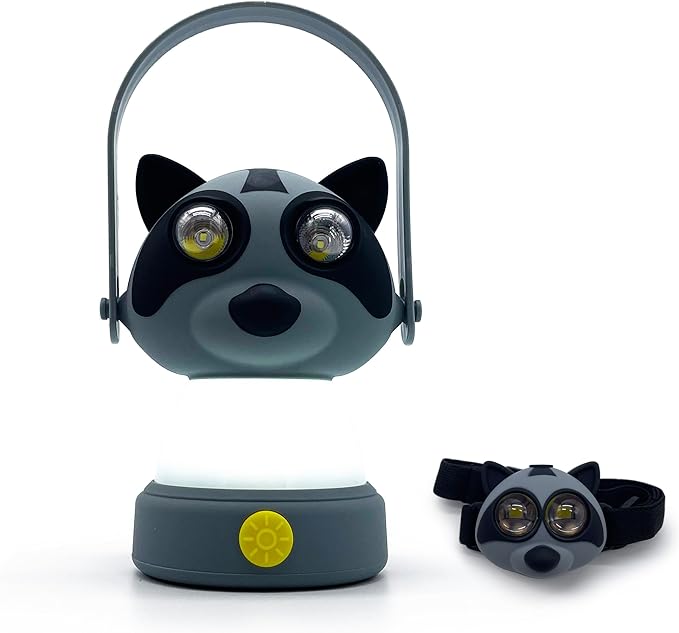 Outdoor Equipment LED Camping Lantern & Headlamp Set for Kids, FANT.LUX Battery Powered Night Light for Emergency, Hurricane, Lightweight Tent Lamp - Owl (Raccoon Set)