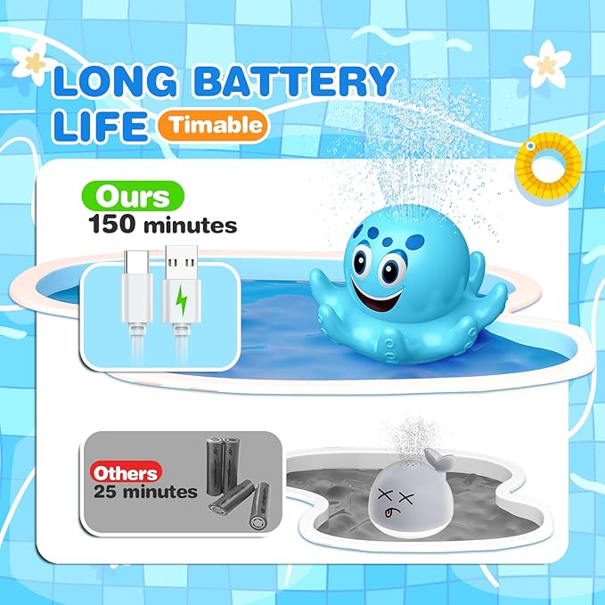 Octopus Bath Toys for Toddlers| Rechargeable Automatic Sprinkler Water Toys with LED Lights & 4 Toss Rings,150 Mins Battery Life,Baby Toys for 6-12 12-18 Months Gifts for Boys Girls 1-5 Years Old