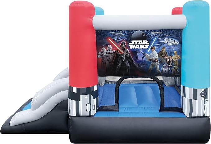 Funormous Star Wars Bounce House with Slide, Indoor Outdoor Darth Vader Inflatable Luke Skywalker Lightsaber Fun Bouncy Castle for Kids Ages 3-8 Years Old