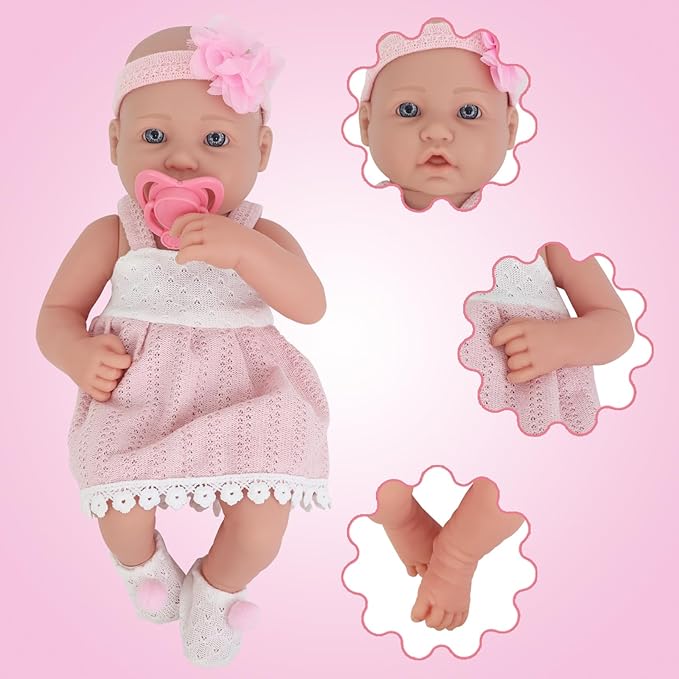 UNICORN ELEMENT 14 Inch Reborn Baby Girl Doll with Baby Doll Clothes and Accessories, 15 Piece Soft Body Dolls with Gift Box - Pacifier, Feeding Bottle Etc, Gift for Girls Toddlers 3+