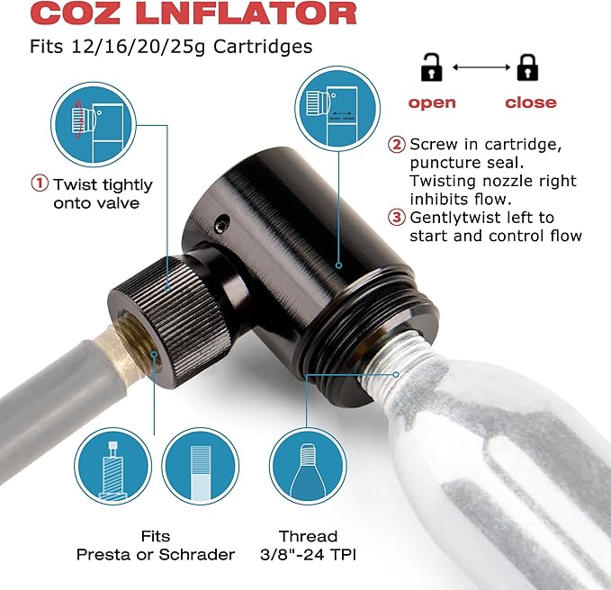 CO2 Inflator Kits, Presta and Schrader Valve Compatible, CO2 Bike Tire Pump for Mountain and Road Bicycles
