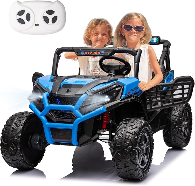 24V 2 Seats Kids Ride on Toy with Remote Control, 4X4 Off-Road UTV Truck Ride on Buggy Car, Battery Powered Kids Electric Vehicle Side by Side w/LED Lights, Outdoor for Boys and Girls, Blue