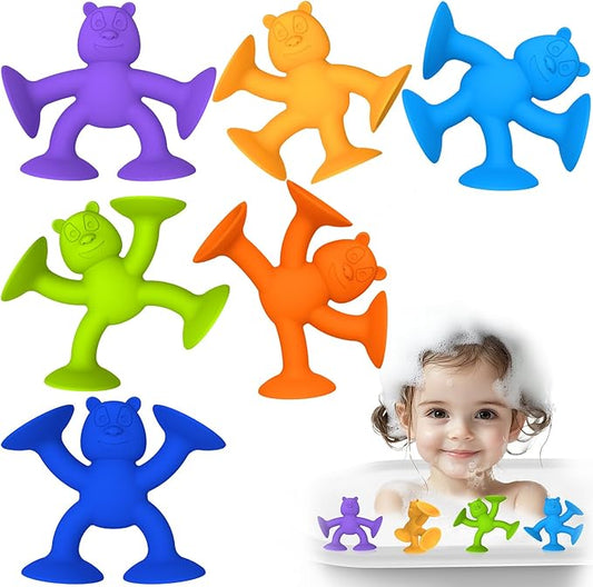 6 PCS Suction Cup Toys, No Hole Baby Bath Toys Suction Toy - Connect, Build, Create - Toddler Bath Toys for Kids Ages 1-3, Silicone Sensory Fidget Toys for Baby Tray Window Travel