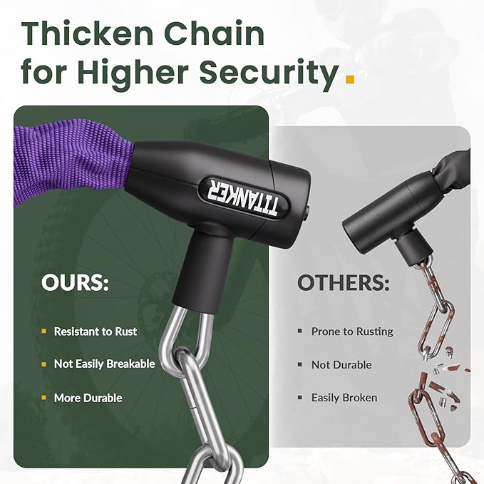 Titanker Bike Chain Lock with Keys, 3.3 Feet Security Heavy Duty Anti-Theft Bicycle Chain Locks for Bike, Motorcycle, Bicycle, Door, Gate, Fence, Grill (6mm, 8mm, 10mm Thick Chain)
