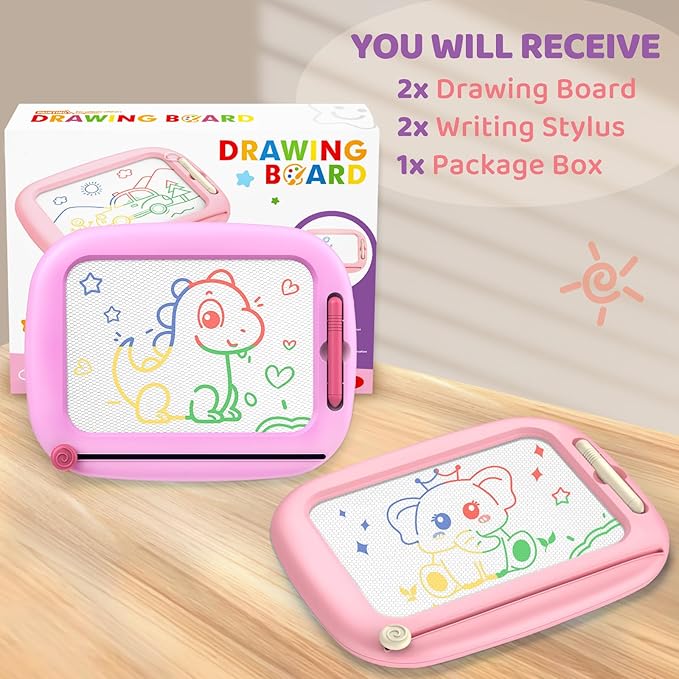 Toddler Toys for 1-3 Year Old Girls, 2 Pack Magnetic Drawing Board, Learning & Educational Magna Doodle Pad for Toddler, Christmas Birthday Gift for 1 2 3 Year Old Baby Kids