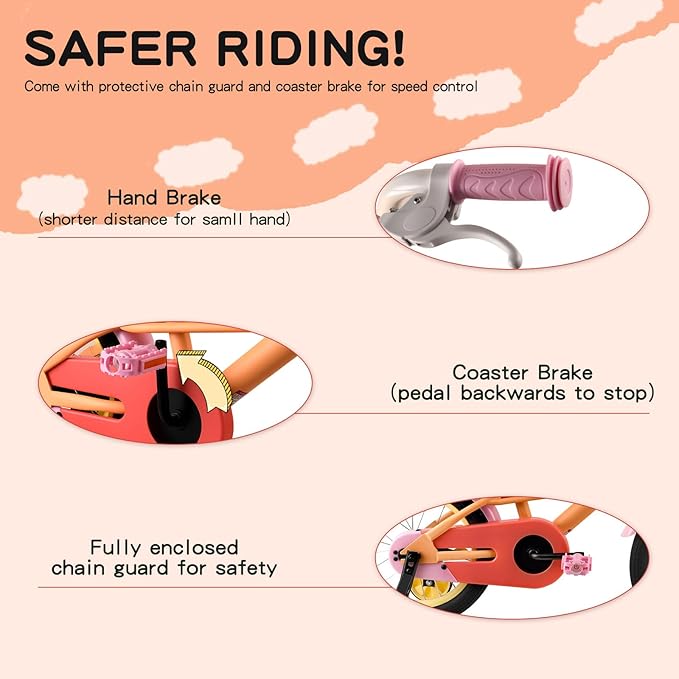 RULLY 12 14 16 Inch Kids Bike for 2-7 Years Girls 33-53 Inch Tall, Toddler Bicycle with Training Wheels & Coaster Brake, Rainbow Bike, Macarons