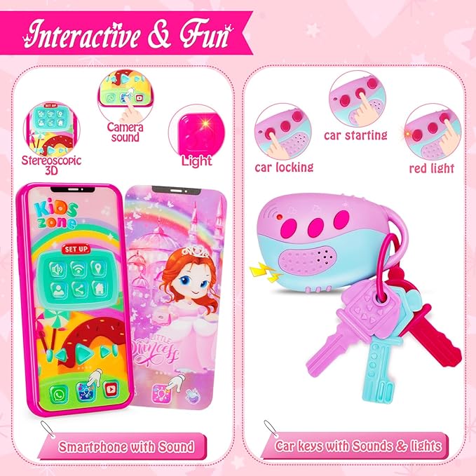 Officygnet Play Purse for Little Girl, Pretend Princess Play Girls Toys for 3 4 5 6 7 8 Year Old, Toddler Purse with Accessories, Kids Toy Purse Birthday for Girls Ages 3-5 4-5 6-8