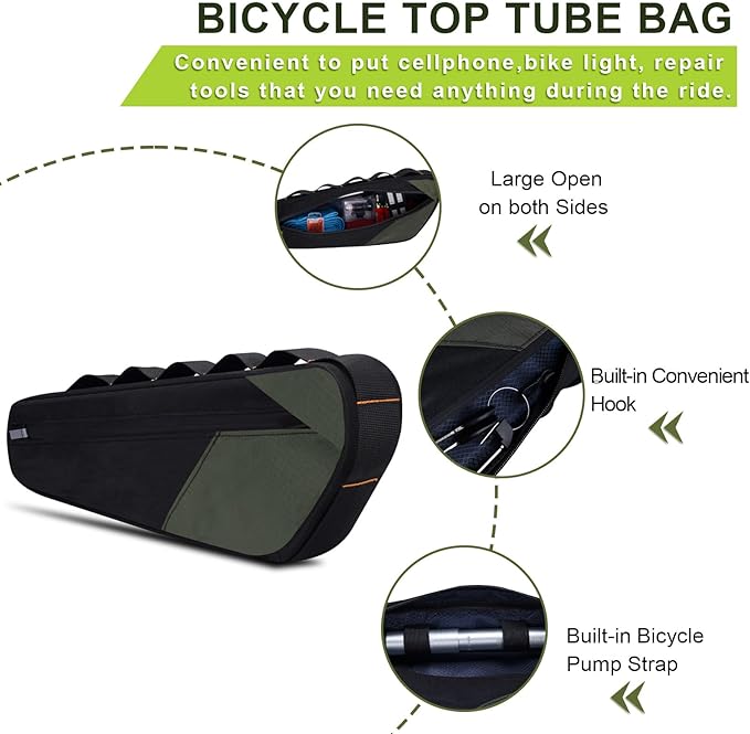 Desing Wish 2.5L Large Capacity Bike Frame Bag Waterproof Bicycle Under Top Tube Bag Double-Sided Zipper Bike Bag Corner Pouch for Cycling Accessories (Green)