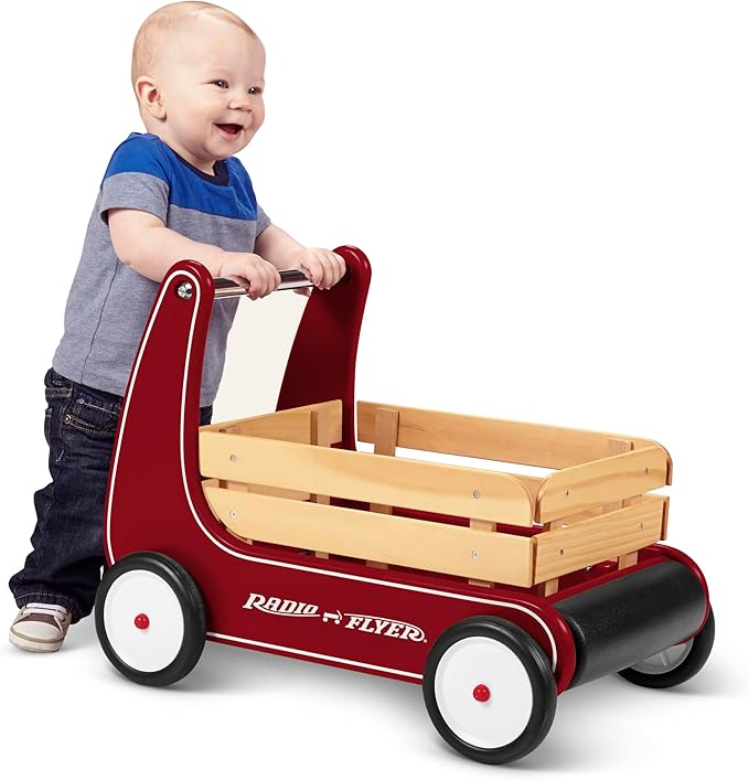 Baby Walker, Toddler Toys, Baby Toy, Radio Flyer Classic Walker Wagon, for Ages 1-4, Red, Wood