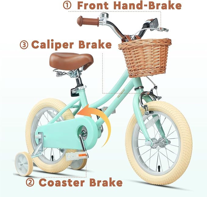 Petimini Girls Bike with Basket for 2-12 Years Old Kids, 12 14 16 18 20 Inch Bicycle with Bell Training Wheels Basket, Multiple Colors