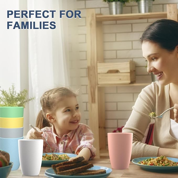 unbreakable wheat straw cups 20oz set of 6 with textured pattern anti slipping,large plastic drinkings cups microwave safe and dishwahser safe.6-Mixed-Colors