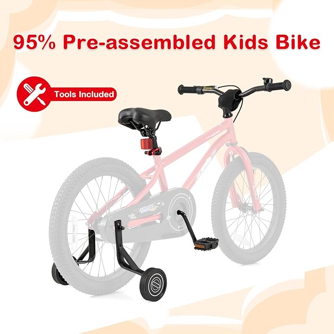 BABY JOY Outer Space Kids Bike, 14 16 18 Inch Sport Bicycle for 3-8 Years Old w/Adjustable Saddle, Training Wheels, Widened Tyre, Handbrake & Coaster Brake, 95% Pre-Assembled Girls Boys Bike