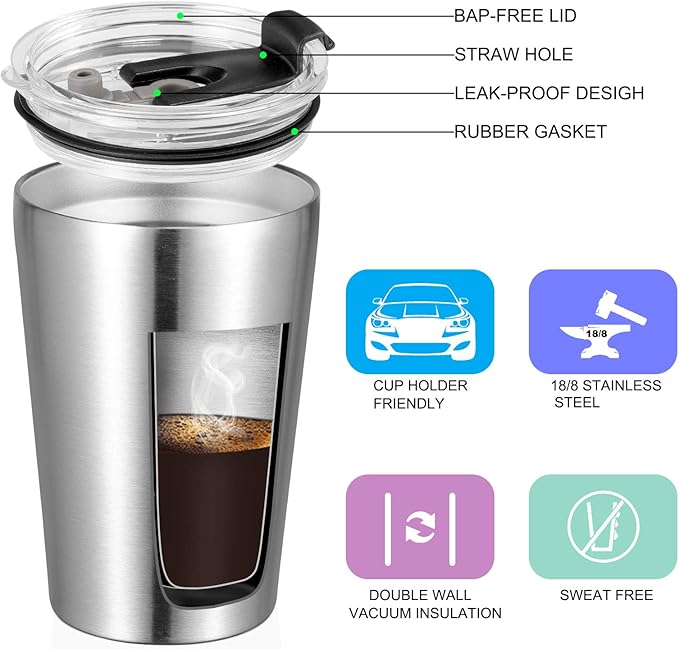 VEGOND 12oz Tumbler Stainless Steel Tumbler bulk Vacuum Insulated Double Wall Travel Tumbler with Lid and Straw Reusable Tumbler, Stainless 6 Pack