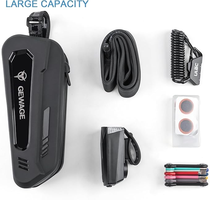 GEWAGE Bike Bag Bicycle Front Frame Bag Bike Phone Holder Bike Phone Bag Top Tube Bag Handlebar Bags Bike Accessories for Mountain Road Bike, Black