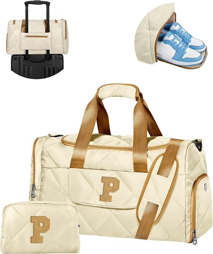 Birthday Gifts for Teen Girls, Initial Weekender Bag with Makeup Bag, Trendy Dance Bag, Teen Girl Gifts Trendy Stuff, Christmas Stocking Stuffers Idea for Daughter Granddaughter