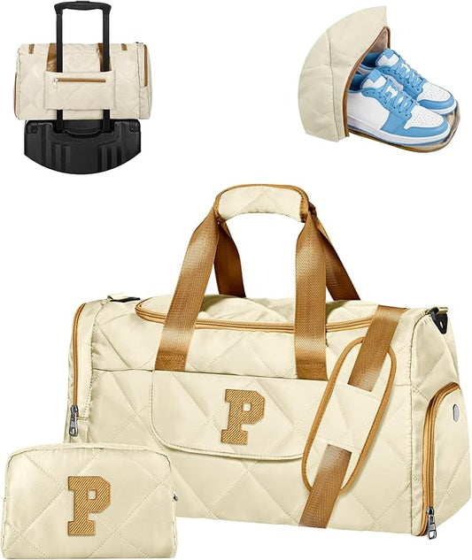 Birthday Gifts for Teen Girls, Initial Weekender Bag with Makeup Bag, Trendy Dance Bag, Teen Girl Gifts Trendy Stuff, Christmas Stocking Stuffers Idea for Daughter Granddaughter