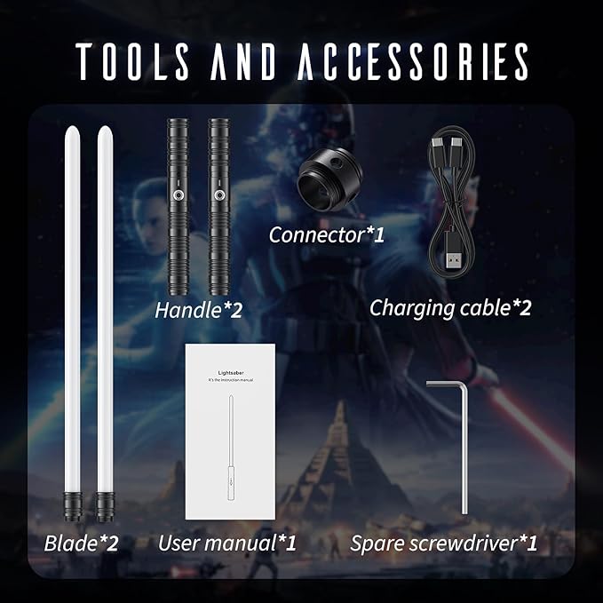 Lightsaber, LED Light Saber, Metal Hilt Dueling Lightsaber for 3 Modes, Light Saber with 20 RGB Colors, for Adults, Kids, Children's Day, Halloween, Christmas, 2 Pack(Black)