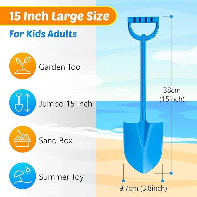 Dsmile 4PCS Beach Sand Shovels for Kids,15 inch Travel Beach Toys Colorful Shovel for Kids Outdoor Digging,Play Sandbox Toys