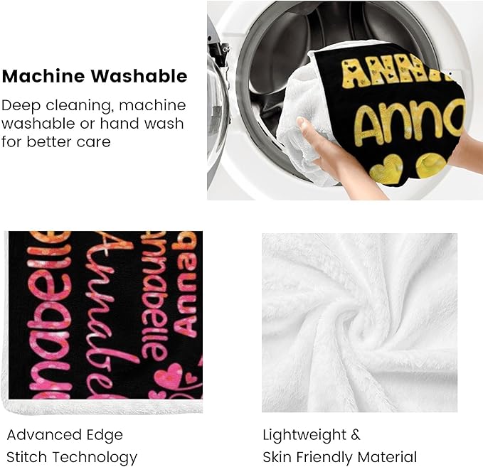 Custom Name Blanket Personalized Blanket for Girls - Printed in USA, Soft & Cozy Throw Blankets for Kids Adult Birthday