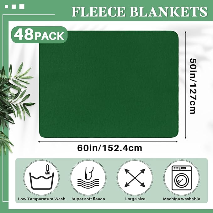 Newwiee 48 Pcs Fleece Throw Blankets Bulk Outdoor Wedding Guest Gifts Soft Lightweight Sleepover Lap Blankets Pet Home Sofa Couch Office Donation Homeless, 50 x 60 Inch (Green)