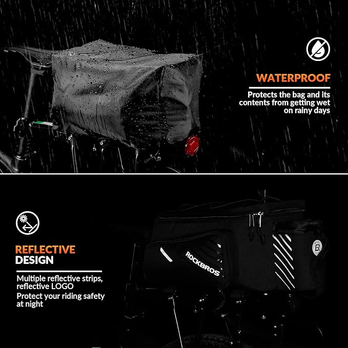 ROCK BROS Bike Rack Bag Bicycle Bag Trunk Rear Rack Bag Bike Panniers Bike Accessories Basket Storage Luggage Saddle Shoulder Bag 13L for E bike, Bicycle With Rain Cover