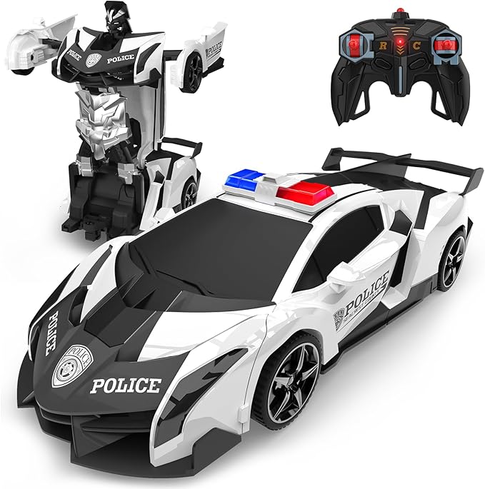 BLUEJAY Transform Rc Cars for Boys 4-7 8-12, 2.4Ghz 1:18 Scale Remote Control Car Transforming Robot, One-Button Deformation 360° Rotation and Drift Car Toy Gifts for Boys 3-5 (White)