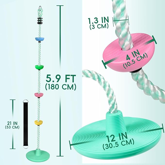 ZNCMRR Tree Swings for Kids Outdoor Rope Swing for Tree Climbing Rope for Kids Disc Swing for Kid Outdoor Swing Set Accessories Playground Accessories Swings for Swing Set(Candy Green)