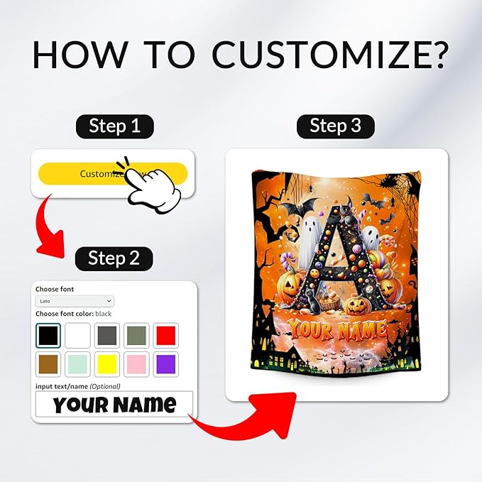 Halloween Blanket - Personalized Kids Blanket for Boys - Custom Gifts with Initial Name, Monogram Gifts for Son & Grandson - 40"x50" Soft Plush Toddler Throws for Party