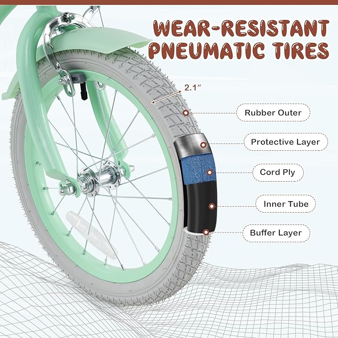 BABY JOY Kids Bike, 12 14 16 18 20 Inch Boys Girls Bike w/Adjustable Seat, Removable Basket, Handbrake & Coaster Brake, Training Wheels or Kickstand, Kids Bicycle with Multi-Color